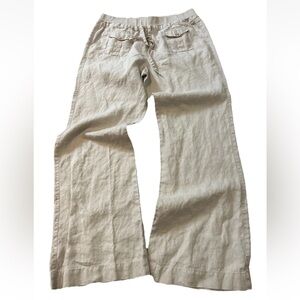 Sandro Linen Pants Beige Women 14 Tall Beachy Cruise Resort Wide Leg Pull On